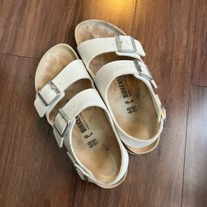 Birkenstock White Sandals with Adjustable Straps and Cork Footbed